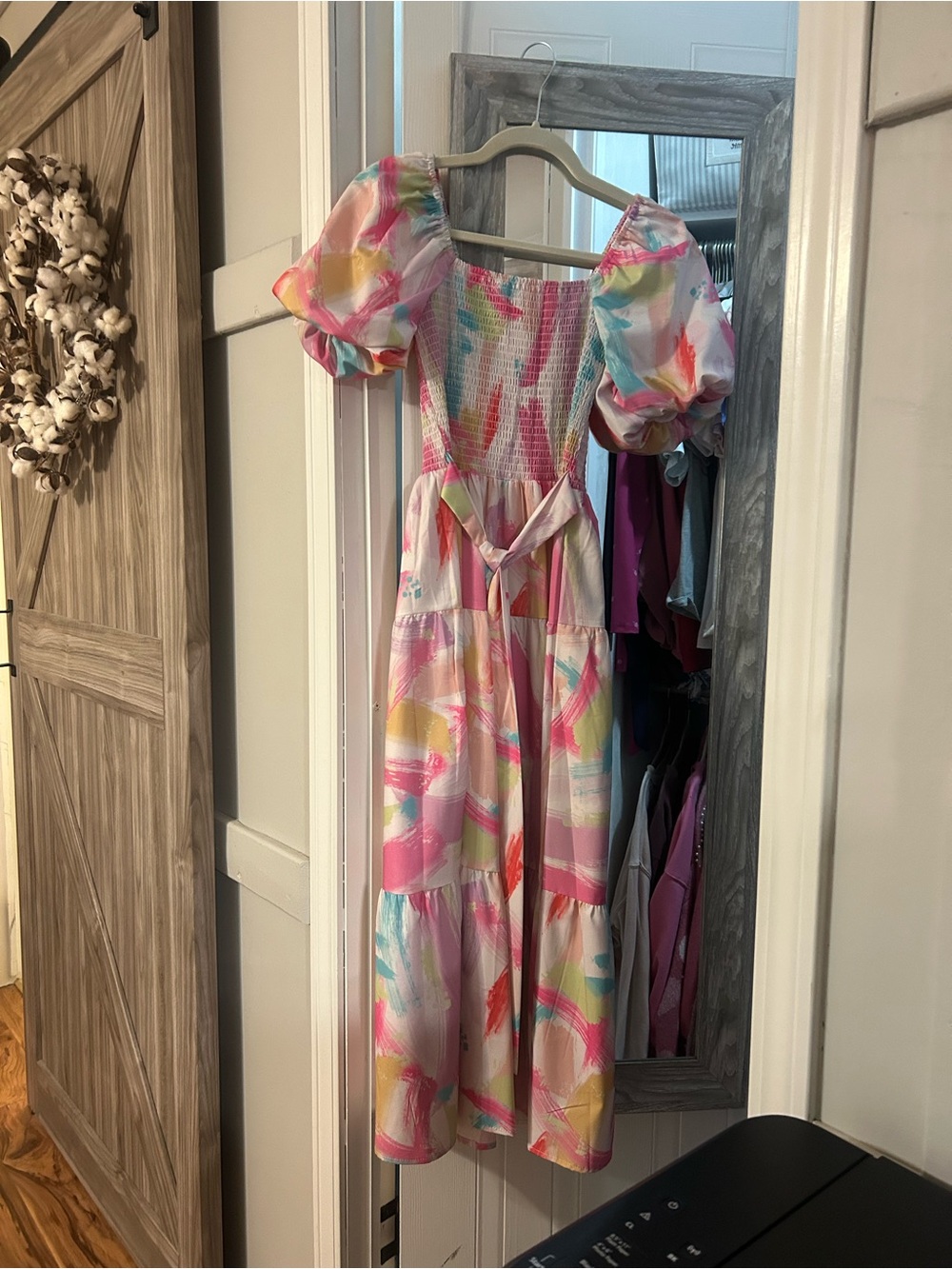 Multicolor Puff-Sleeve Tiered Dress